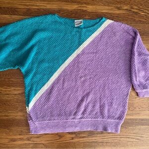 90s Catalina colorblock dolman sweater M slouchy aqua purple
